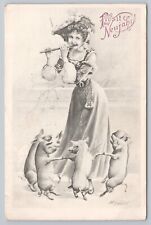 Prosit Neujahr Happy New Year Pretty Lady Fife Dancing Pigs 1906 H Hatzal picture
