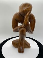 Vintage Free Form Modernist Wood Sculpture Thinker Man Minimalist Style picture