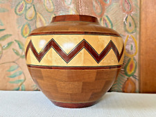 Vintage Handmade Turned Wood Southwestern Zig-Zag Vase - Signed Kevin Neelley picture