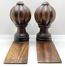 Vintage Dark Brown Wooden Handmade Scholar Pillar Design Book Ends picture