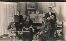 Music/Performer RPPC Family Band in parlor around piano Real Photo Post Card picture