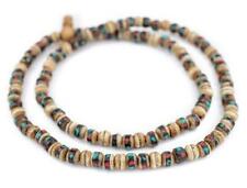 Vintage Inlaid Rustic Bone Prayer Beads 8mm Nepal Multicolor Round Large Hole picture