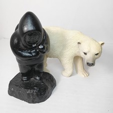 Vintage Boma Canada Inuit Eskimo Seal Hunter & Polar Bear Figurine Art Sculpture picture