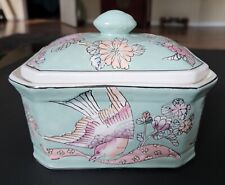 Vintage Chinese Hand Painted Porcelain Lidded Dish Birds And Floral Design picture