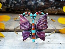 Butterfly Cuff Bracelet Purple Spiny Oyster & Turquoise Sterling Native American picture