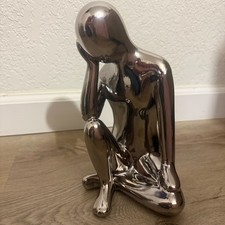 Silver Chrome Thinker Statue Abstract Human Sculpture Modern Silver Home Decor picture