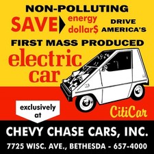 1974 CitiCar Electric Car - Chevy Chase Cars NEW Metal Sign: 12x12" Square picture