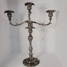Large Three Candle Candelabra Silverplate Holder Decorative Vintage Used picture