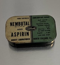 Abbott Labs NEMBUTAL and Aspirin VTG EMPTY Sample Tin Rare Yellowjackets Pharm picture