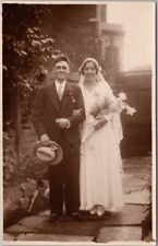 c1910s ENGLAND UK Photo RPPC Postcard WEDDING PICTURE / Happy Bride & Groom picture