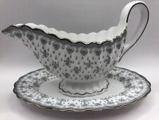 Spode England Fleur de Lys Grey Bone china gravy boat and underplate Excellent picture