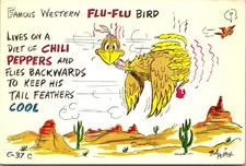 Western Flu Flu Bird Flies Backwards Chili Peppers Tail Feathers Cool Postcard picture
