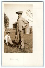 c1910's Father Son Goofing Around Humor Farm Toy Wagon RPPC Photo Postcard picture