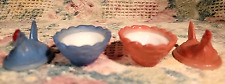 1940s VTG Porcelain Rarer Colored (1) Blue & (1) Pink Milk Glass Hen In A Basket picture