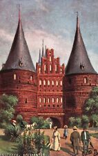 Vintage Postcard Lübeck River Trave Holstentor Town Entrance Gateway Germany picture