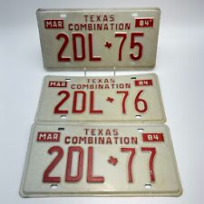 VTG Texas License Plate Combination 1984 Red Embossed 2DL-75 thru 77 Sequential picture