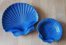 Vintage Olfaire Majolica Shell Platter Plates Blue Portugal Set of 2 Ocean Beach picture