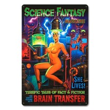 Vintage Style Metal Pinup Sign BRAIN TRANSFER 12x18 picture