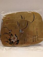 VTG NIP Gold Asian Bird & Floral Set Of 3 Hot Pads Cork Backed Hong Kong picture