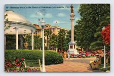 c1953 Linen Postcard Jacksonville FL Florida Hemming Park Downtown picture