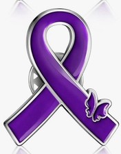 Purple Domestic Violence Awareness Ribbon Lapel Pin BENEFITS CHARITY Butterfly picture