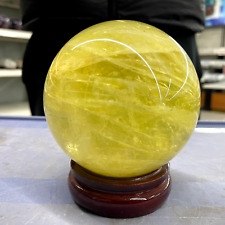 5.67LB TOP Natural citrine Quartz ball carved Crystal Sphere Healing+stand picture