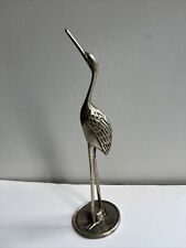 Vintage Solid Brass Heron Crane Egret  Bird Figurine MCM 11.5”Tall Sculpture picture
