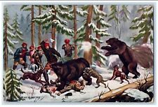 c1910's Men Bear Hunting Winter Scene Dogs Japan Unposted Antique Postcard picture
