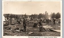 SOLDIERS BREAKING CAMP grayling mi real photo postcard rppc mng national guard picture