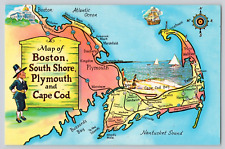 Postcard Map of Boston, Shout Shore, Plymouth, And Cape Cod picture