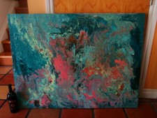 GIANT Abstract Psycedelic OIL / ACRYLIC on Canvas 4Ft X 3FT SIGNED SHEARS 1974 picture