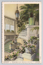 Entrance Edgewater Beach Hotel Chicago Linen Postcard No 3308 picture