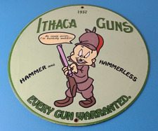 Vintage Ithaca Guns Sign - Firearm Sales Shop Porcelain Gas Oil Pump Plate Sign picture