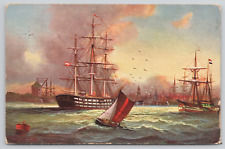 Lord Ship And Sailboat On Ocean Waves Posted 1909 Divided Back Postcard picture