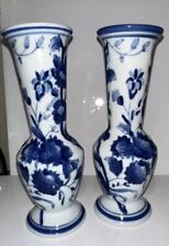 Vintage Chinoiserie Blue & White Porcelain Floral Vase 7” picture