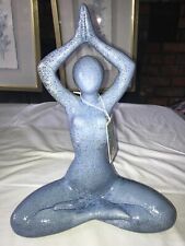 SPORVIL Ceramics BLUE Glaze WOMAN Female YOGI Namaste YOGA Statue SCULPTURE 14½