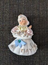 Vintage Lefton May Angel Figurine Carnation Emerald Gold Halo Spaghetti #489 picture