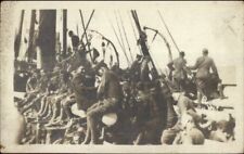 WWI Era Candid Image Soldiers Relaxing on Ship c1915 Real Photo Postcard picture