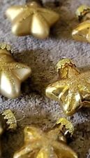 6 Vtg Hand Blown | Glass Star Christmas Ornaments | Gold Glitter | Matte | Shiny picture