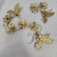 Vintage 3 Piece Home Interiors Humming Bird Flower Gold Toned Metal Wall Decor picture