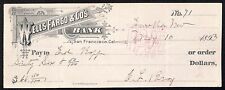 Wells Fargo & Co. Bank 1893 San Francisco Check Ed Koff #71 $66.50 picture
