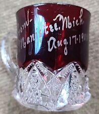 Antique July 4 1902 Elk's Carnival Flash Glass Ruby Red Mug Shot Mini World Fair picture