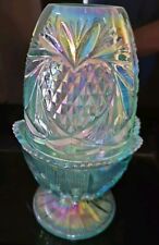 Fenton Fairy Lamp Pineapple Heart Iridescen Carnival Teal Blue Vintage Cs picture