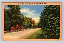 Attleboro MA-Massachusetts, Greetings, Scenic Roadway, Antique Vintage Postcard picture