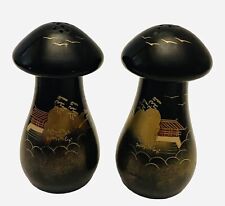 VTG Gilt Lacquered Handpainted Wooden Mushroom Salt And Pepper Shakers JAPAN picture
