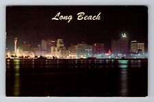 Long Beach CA-California, Long Beach at Night, c1968 Vintage Souvenir Postcard picture