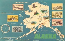 Alaska State Map Colorful 1960s Vintage Chrome Dexter Press Low Price Postcard picture