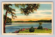 Cortland NY-New York, Scenic Greetings, Lake Side, Antique Vintage Postcard picture
