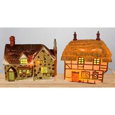 Dept 56 Dickens Village Lot Set Stone Cottage + Thatched Cottage Xmas Bundle Vtg picture