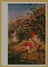 1981 Women Madonna baby Mother Breastfeeding SUNFLOWERS Ukrainian Art Postcard picture